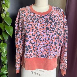 JoyLab French Terry Acid Wash Leopard Print Sweatshirt
